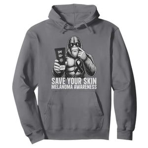 Bigfoot Save Your Skin Hoodie Melanoma Warrior Support TS12 Charcoal Print Your Wear
