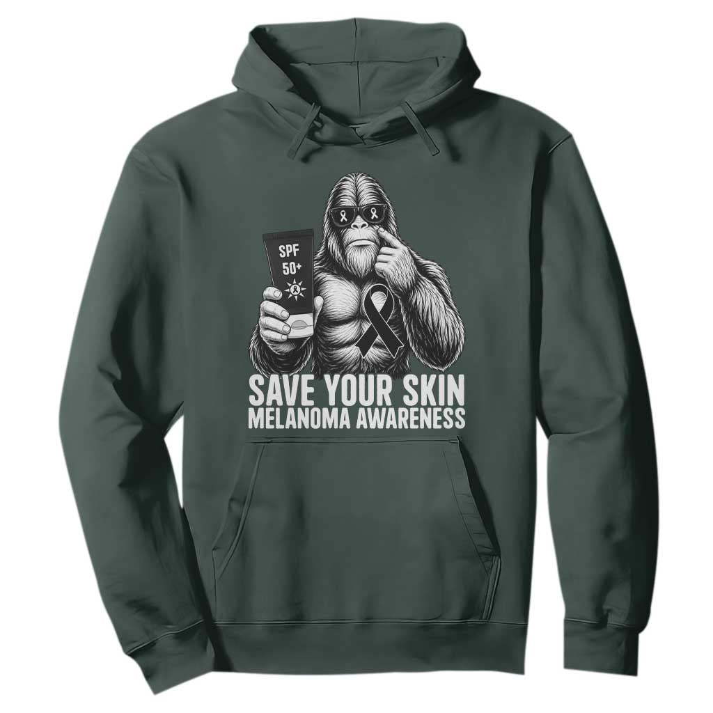 Bigfoot Save Your Skin Hoodie Melanoma Warrior Support TS12 Dark Forest Green Print Your Wear