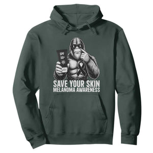 Bigfoot Save Your Skin Hoodie Melanoma Warrior Support TS12 Dark Forest Green Print Your Wear
