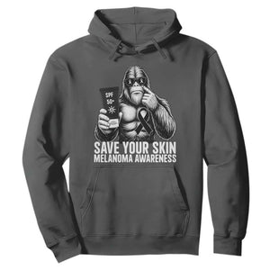 Bigfoot Save Your Skin Hoodie Melanoma Warrior Support TS12 Dark Heather Print Your Wear