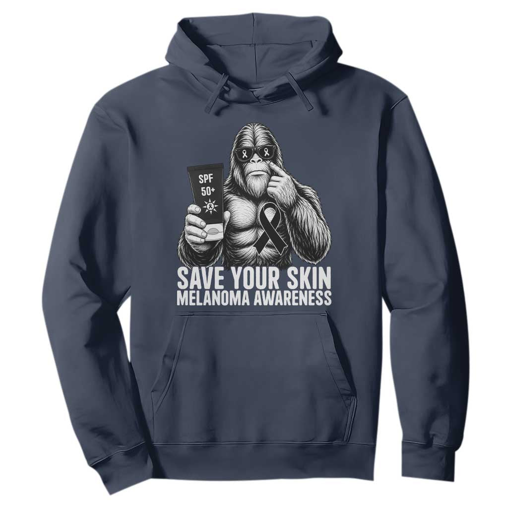 Bigfoot Save Your Skin Hoodie Melanoma Warrior Support TS12 Navy Print Your Wear