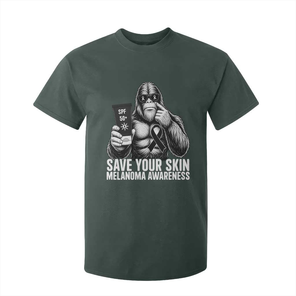 Bigfoot Save Your Skin T Shirt For Kid Melanoma Warrior Support TS12 Dark Forest Green Print Your Wear
