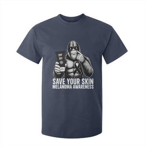 Bigfoot Save Your Skin T Shirt For Kid Melanoma Warrior Support TS12 Navy Print Your Wear