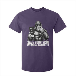 Bigfoot Save Your Skin T Shirt For Kid Melanoma Warrior Support TS12 Purple Print Your Wear