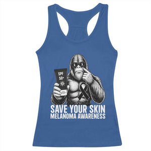 Bigfoot Save Your Skin Racerback Tank Top Melanoma Warrior Support TS12 Royal Blue Print Your Wear