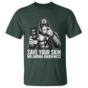 Bigfoot Save Your Skin T Shirt Melanoma Warrior Support TS12 Dark Forest Green Print Your Wear