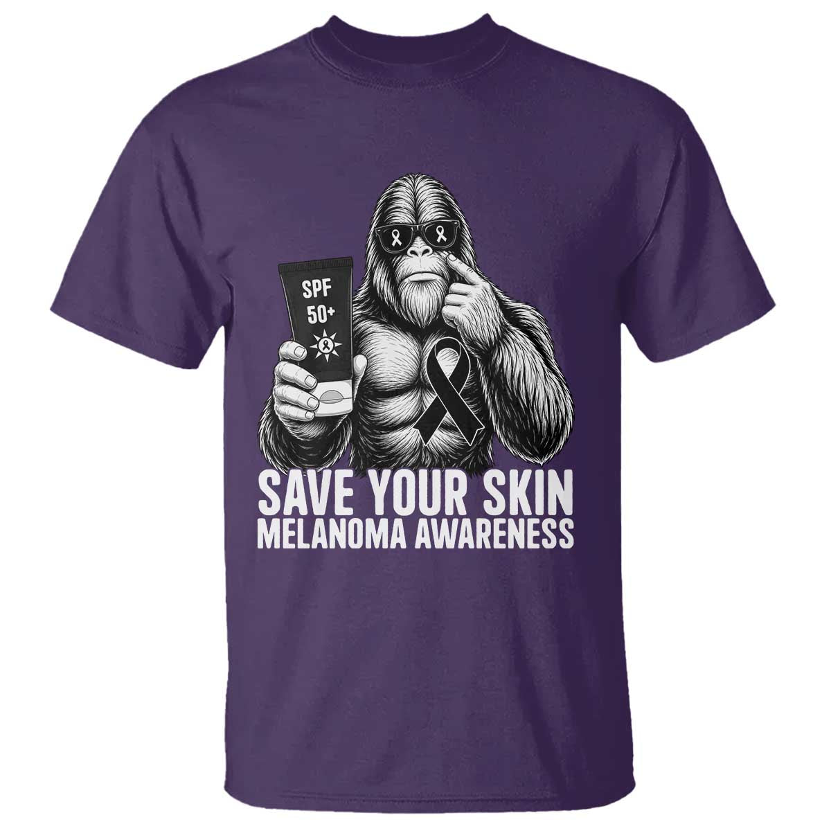 Bigfoot Save Your Skin T Shirt Melanoma Warrior Support TS12 Purple Print Your Wear