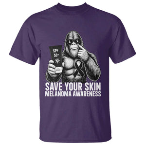 Bigfoot Save Your Skin T Shirt Melanoma Warrior Support TS12 Purple Print Your Wear
