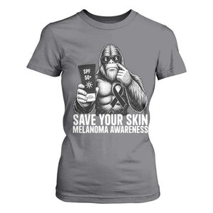 Bigfoot Save Your Skin T Shirt For Women Melanoma Warrior Support TS12 Charcoal Print Your Wear