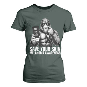 Bigfoot Save Your Skin T Shirt For Women Melanoma Warrior Support TS12 Dark Forest Green Print Your Wear