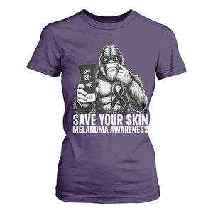 Bigfoot Save Your Skin T Shirt For Women Melanoma Warrior Support TS12 Purple Print Your Wear