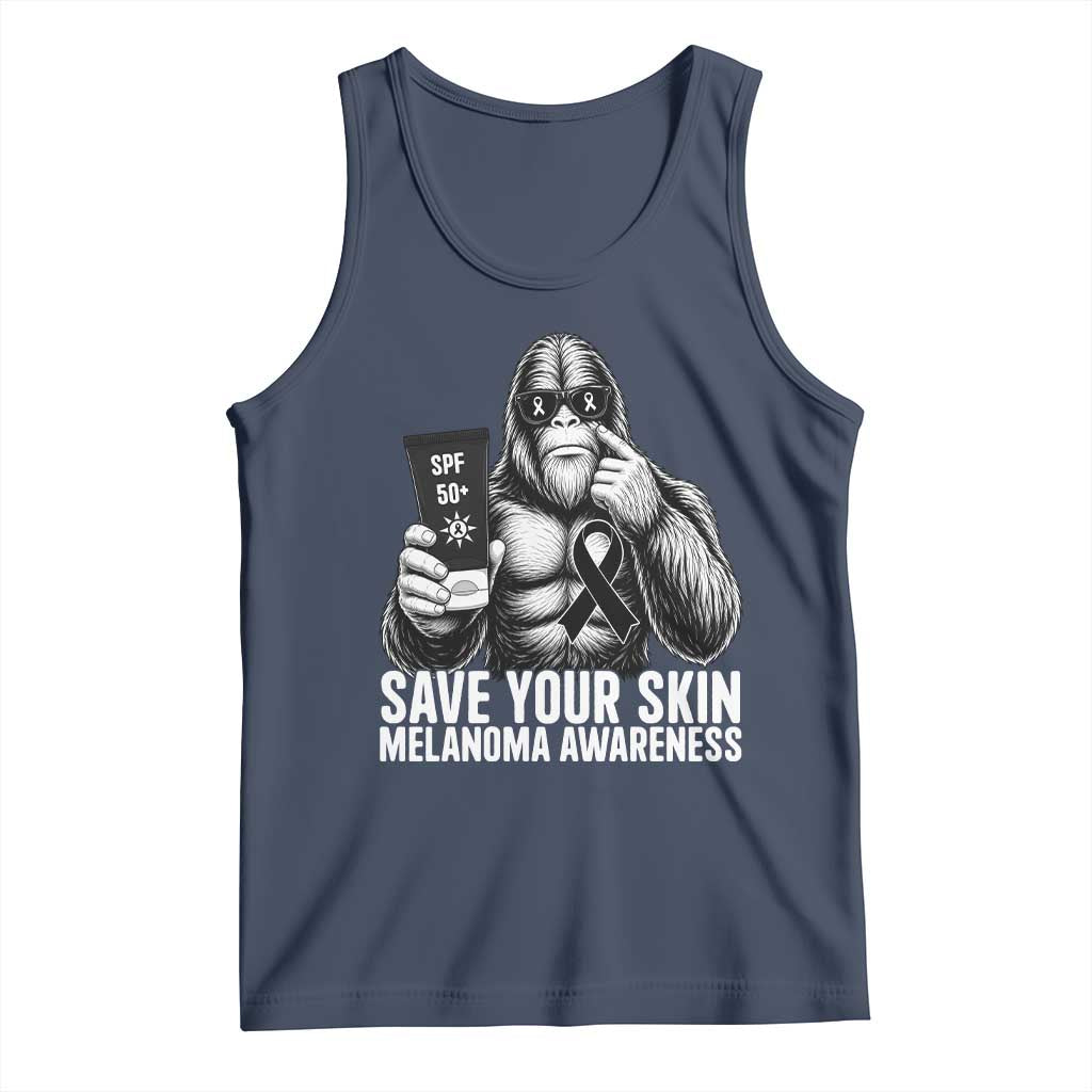 Bigfoot Save Your Skin Tank Top Melanoma Warrior Support TS12 Navy Print Your Wear