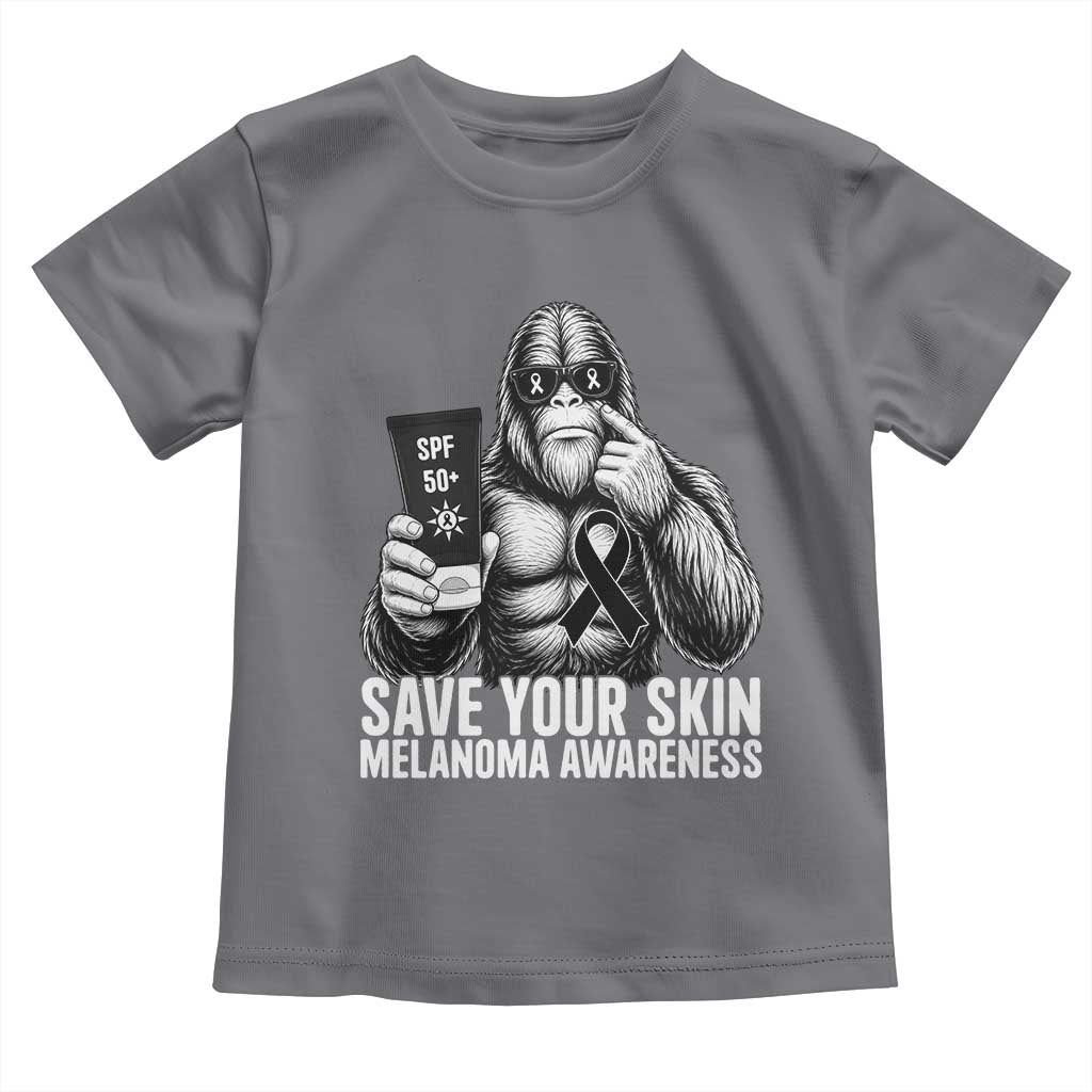 Bigfoot Save Your Skin Toddler T Shirt Melanoma Warrior Support TS12 Charcoal Print Your Wear
