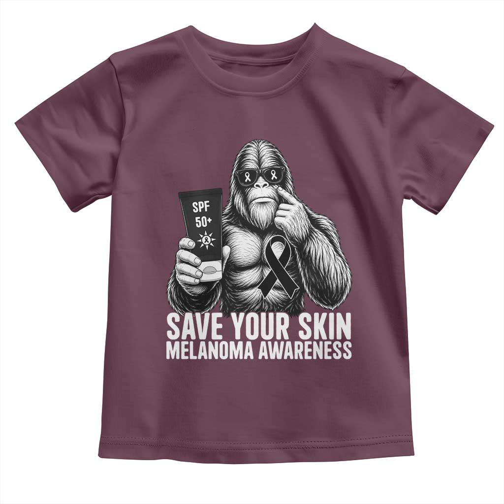 Bigfoot Save Your Skin Toddler T Shirt Melanoma Warrior Support TS12 Maroon Print Your Wear