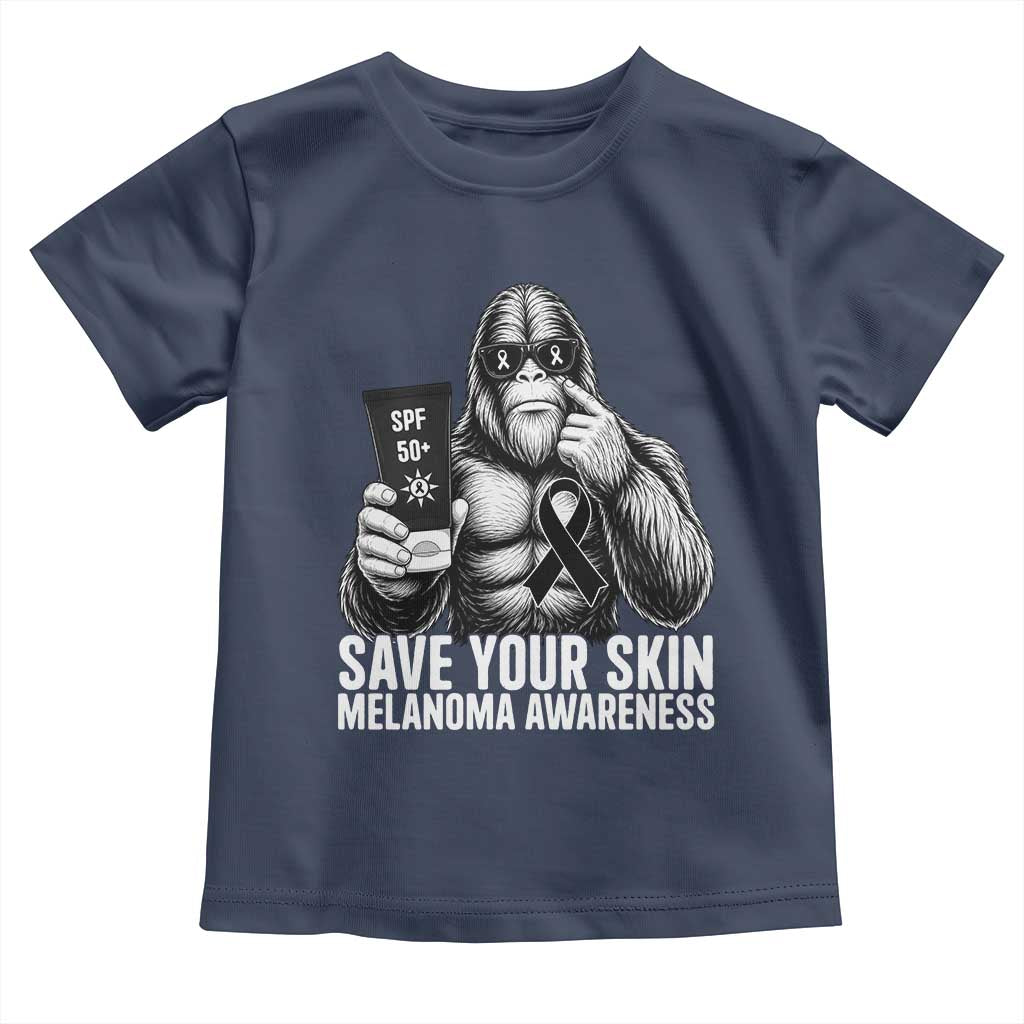 Bigfoot Save Your Skin Toddler T Shirt Melanoma Warrior Support TS12 Navy Print Your Wear
