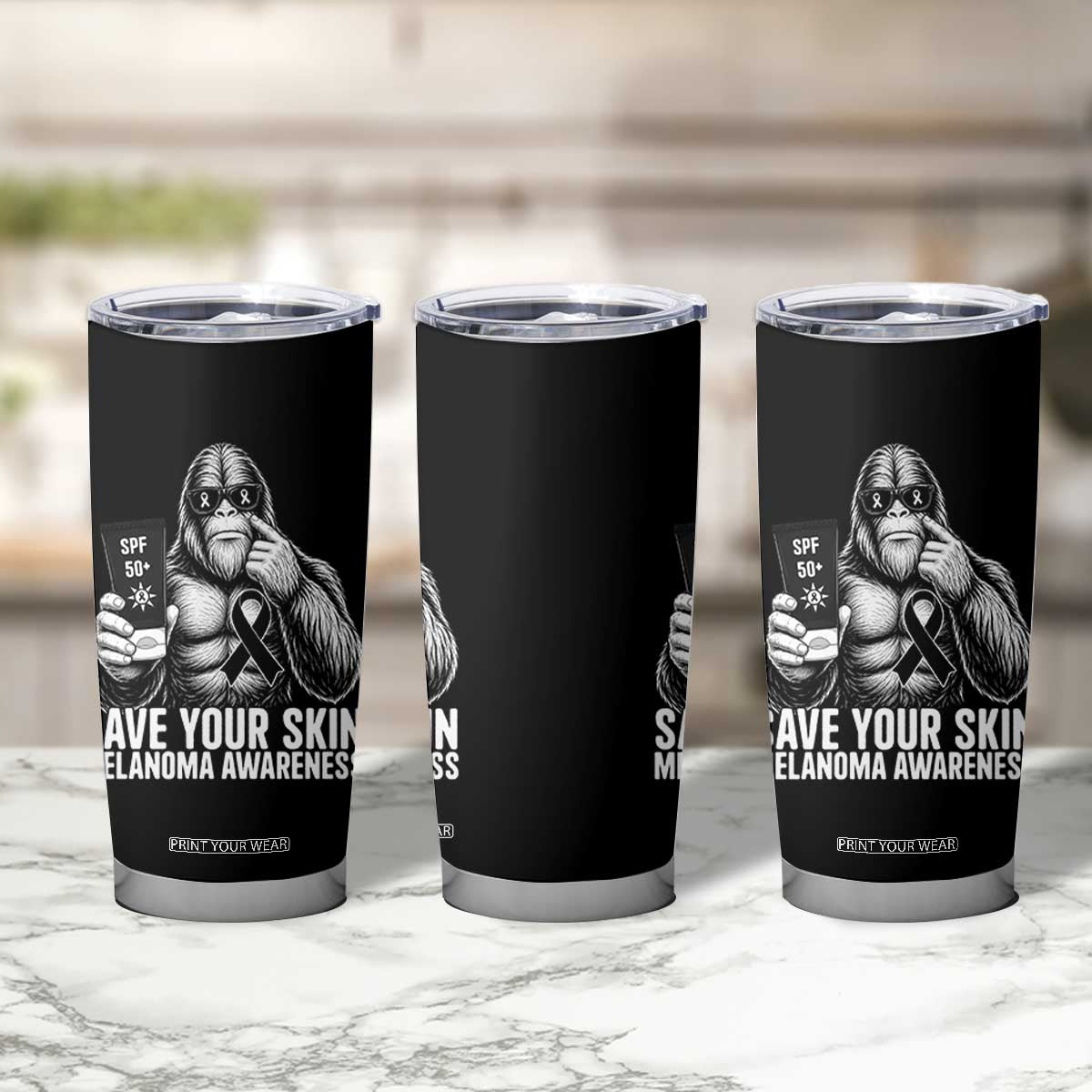 Bigfoot Save Your Skin Tumbler Cup Melanoma Warrior Support TS12 Print Your Wear