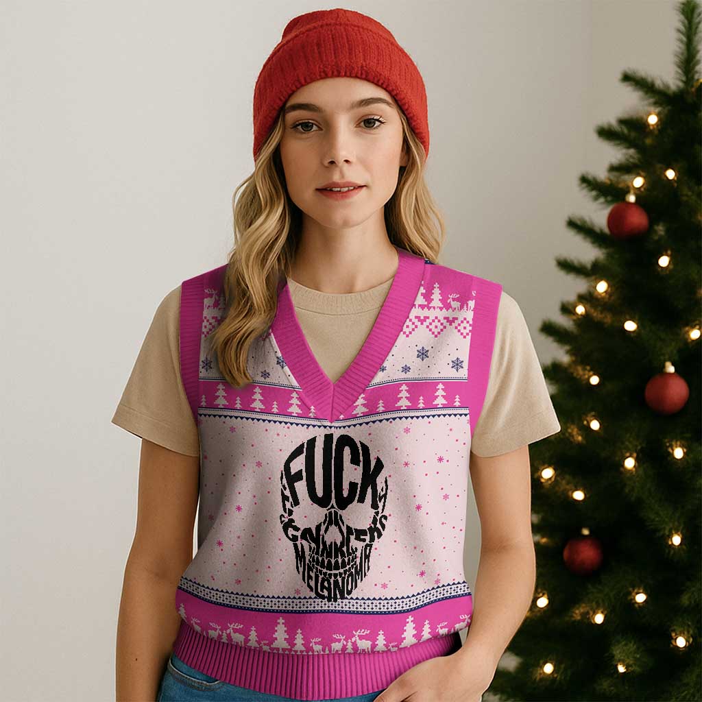 Fuck Melanoma Skull Typography V-Neck Knit Sweater Vest Skin Cancer Warrior TS12 Hot Pink Print Your Wear