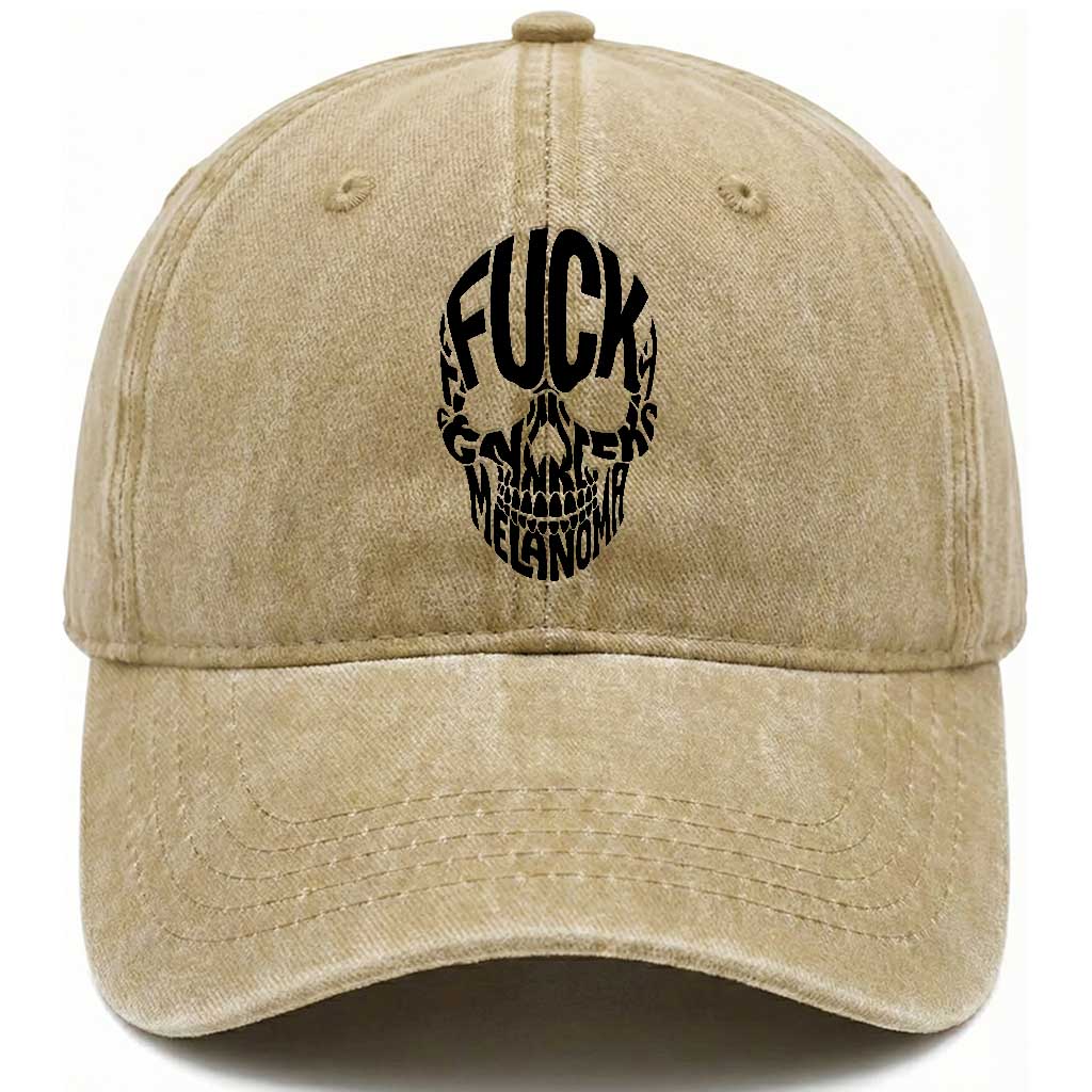 Fuck Melanoma Skull Typography Washed Cotton Baseball Cap Skin Cancer Warrior TS12 Print Your Wear
