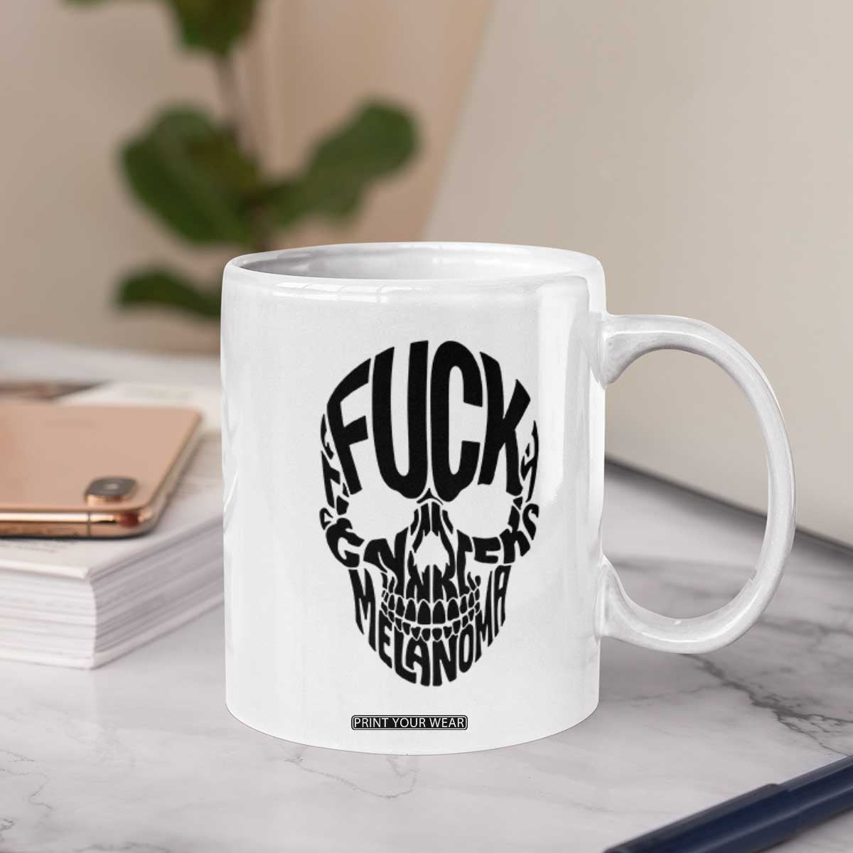 Fuck Melanoma Skull Typography Coffee Mug Skin Cancer Warrior TS12 Print Your Wear