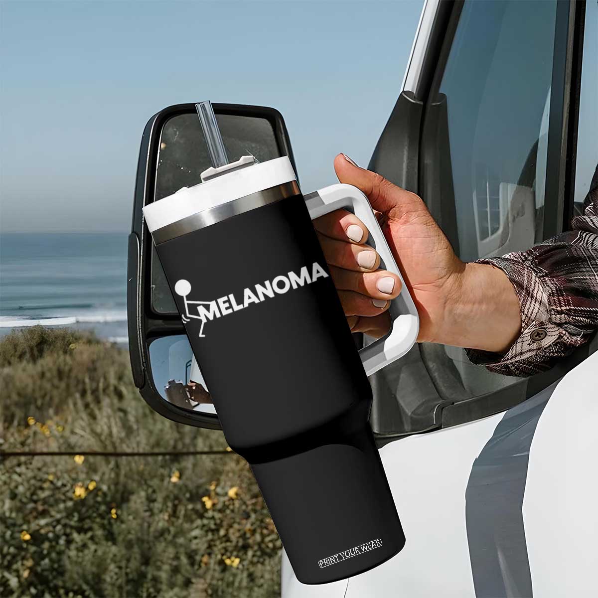 Fuck Melanoma Awareness Tumbler With Handle Funny Stick Figure Warrior TS12 Print Your Wear