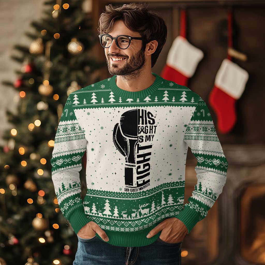 Skin Cancer Warrior Boxing Gift Ugly Christmas Sweater His Fight My Fight TS12 Beige Green Print Your Wear