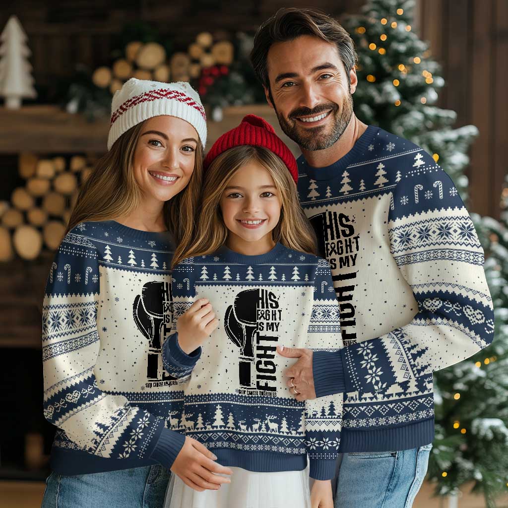 Skin Cancer Warrior Boxing Gift Ugly Christmas Sweater His Fight My Fight TS12 Beige Navy Print Your Wear