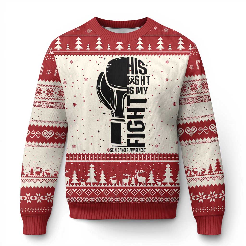 Skin Cancer Warrior Boxing Gift Ugly Christmas Sweater His Fight My Fight TS12 Beige Red Print Your Wear