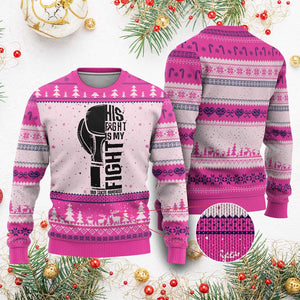 Skin Cancer Warrior Boxing Gift Ugly Christmas Sweater His Fight My Fight TS12 Hot Pink Print Your Wear