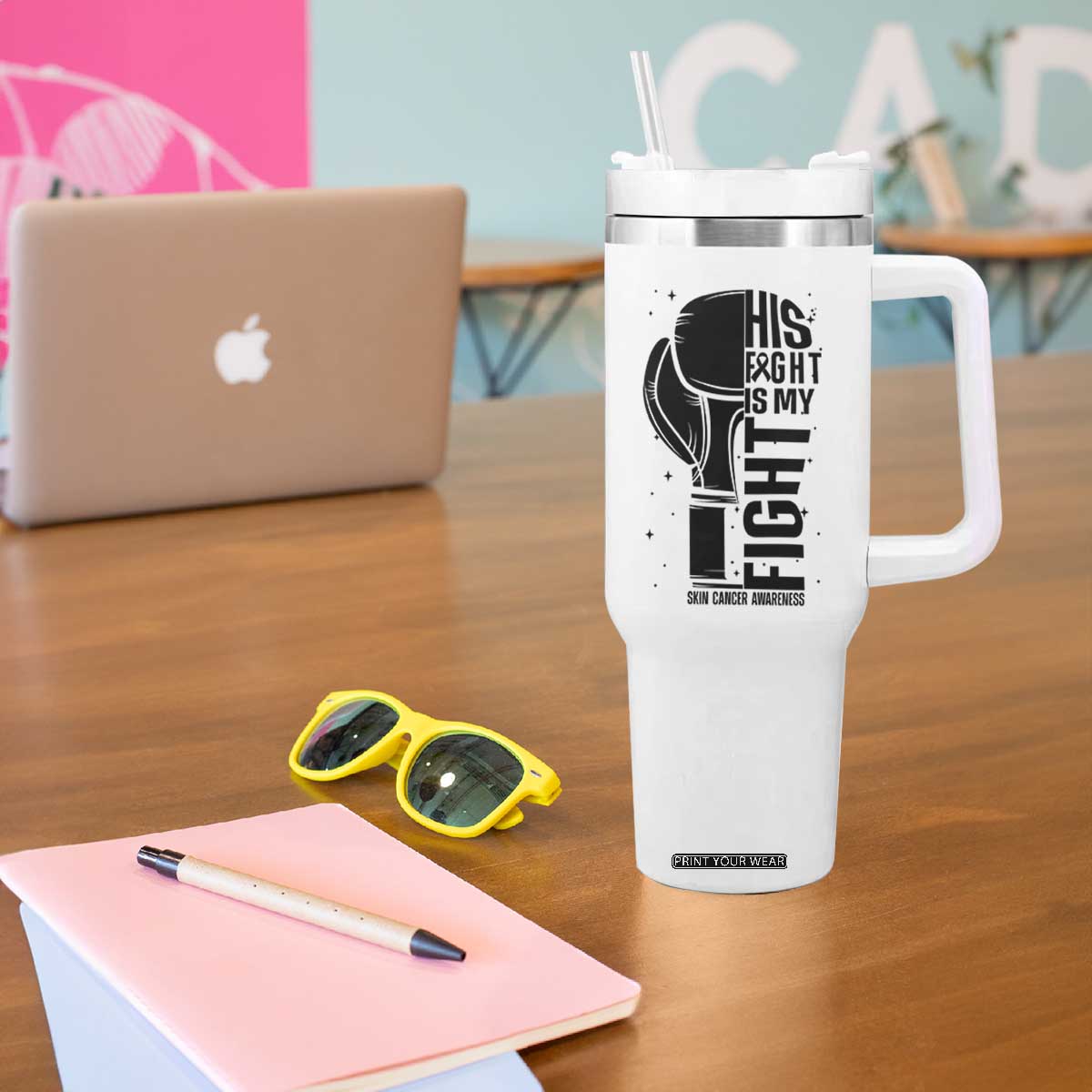 Skin Cancer Warrior Boxing Gift Tumbler With Handle His Fight My Fight TS12 Print Your Wear
