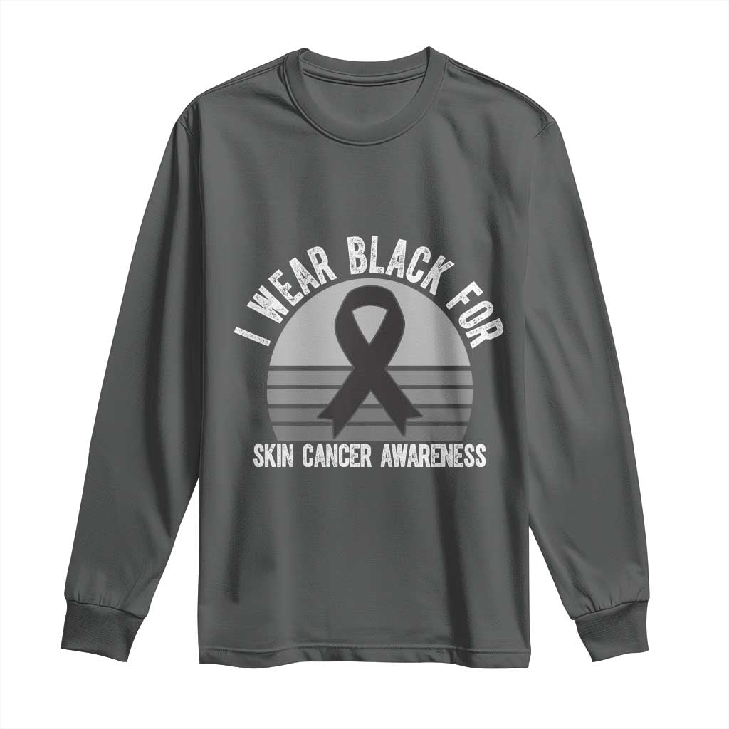 I Wear Black For Skin Cancer Awareness Long Sleeve Shirt Retro Vintage Sunset TS12 Dark Heather Print Your Wear