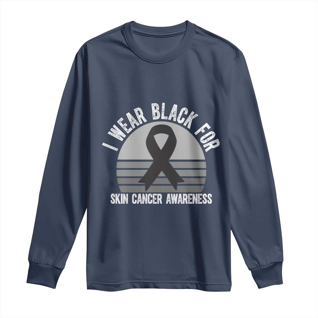 I Wear Black For Skin Cancer Awareness Long Sleeve Shirt Retro Vintage Sunset TS12 Navy Print Your Wear