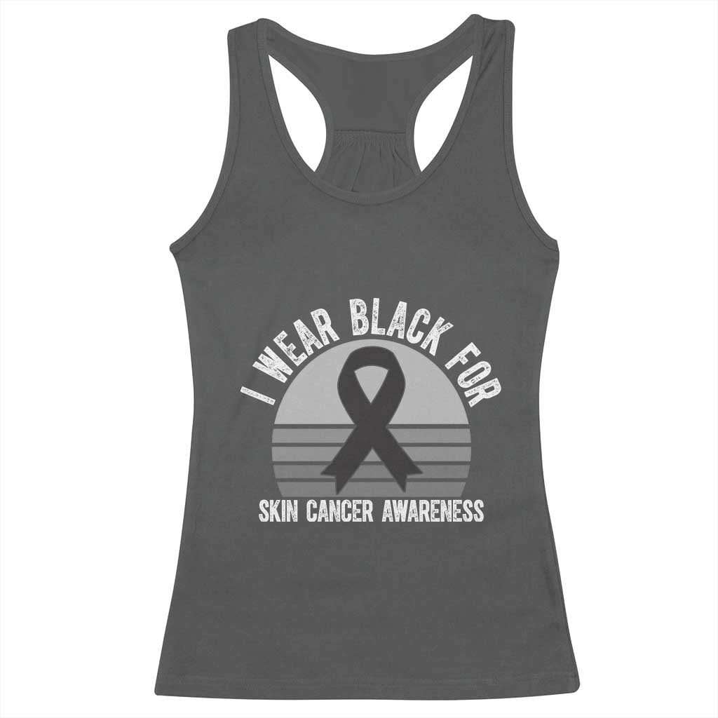 I Wear Black For Skin Cancer Awareness Racerback Tank Top Retro Vintage Sunset TS12 Dark Heather Print Your Wear
