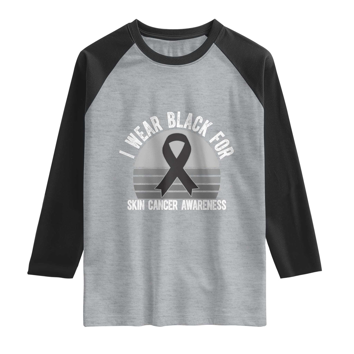 I Wear Black For Skin Cancer Awareness Raglan Shirt Retro Vintage Sunset TS12 Heather Gray Black Print Your Wear