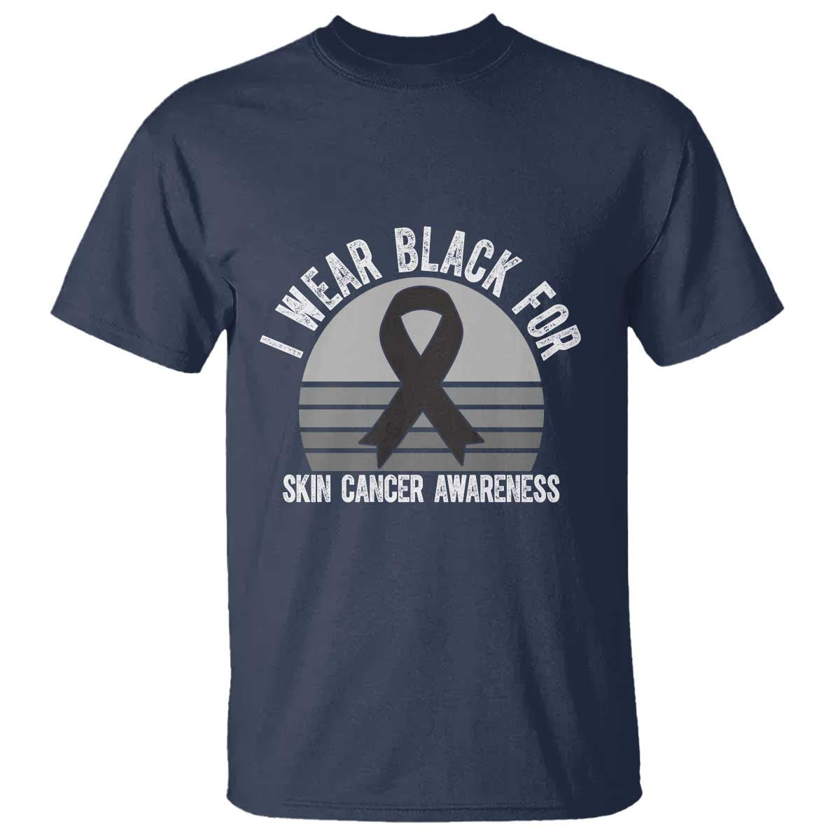I Wear Black For Skin Cancer Awareness T Shirt Retro Vintage Sunset TS12 Navy Print Your Wear