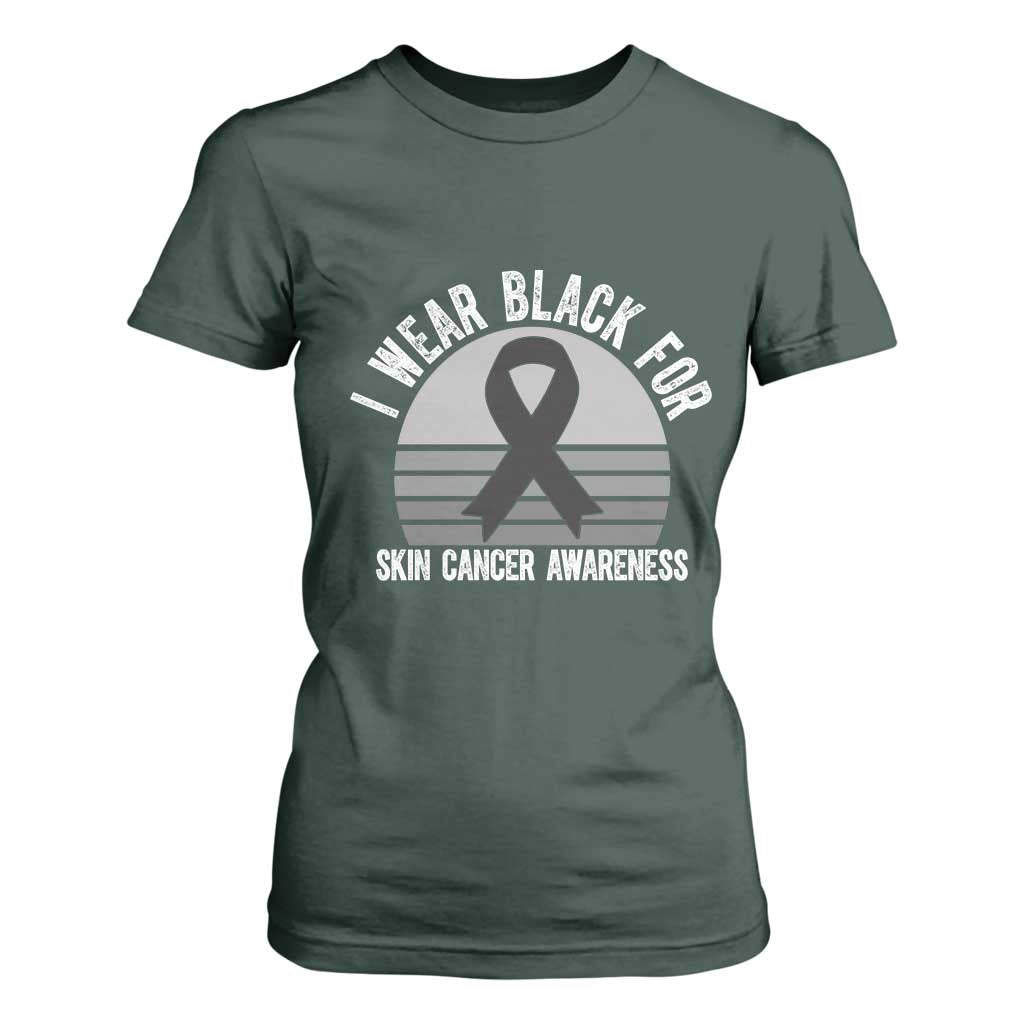 I Wear Black For Skin Cancer Awareness T Shirt For Women Retro Vintage Sunset TS12 Dark Forest Green Print Your Wear