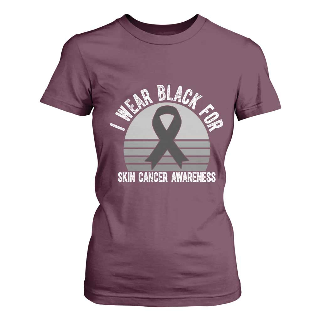 I Wear Black For Skin Cancer Awareness T Shirt For Women Retro Vintage Sunset TS12 Maroon Print Your Wear