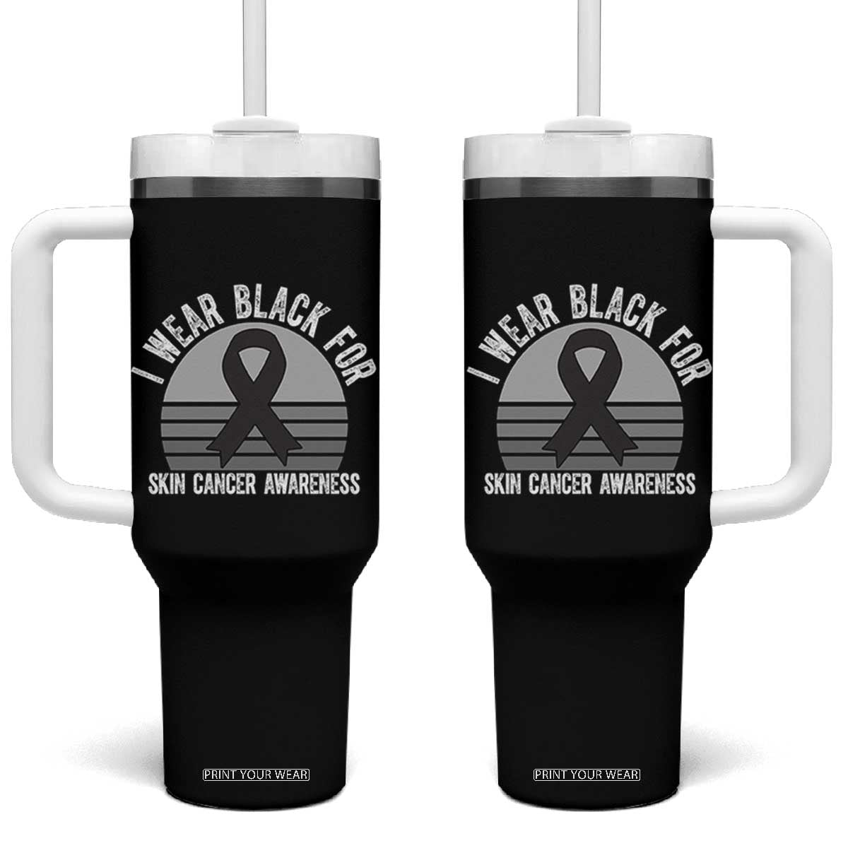 I Wear Black For Skin Cancer Awareness Tumbler With Handle Retro Vintage Sunset TS12 One Size: 40 oz Black Print Your Wear
