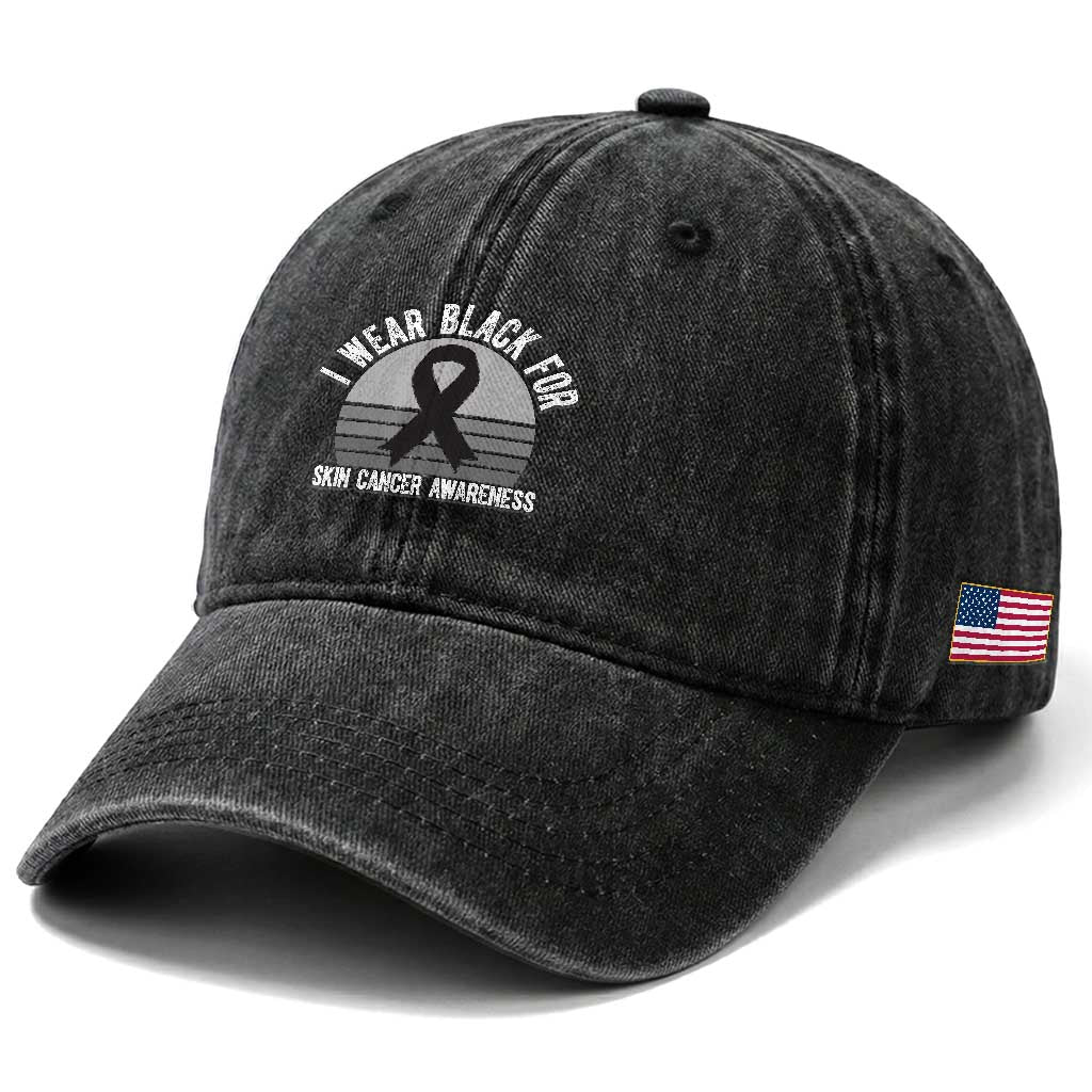 I Wear Black For Skin Cancer Awareness Washed Cotton Baseball Cap Retro Vintage Sunset TS12 Print Your Wear