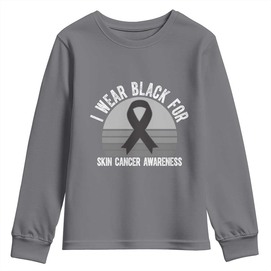 I Wear Black For Skin Cancer Awareness Youth Sweatshirt Retro Vintage Sunset TS12 Charcoal Print Your Wear