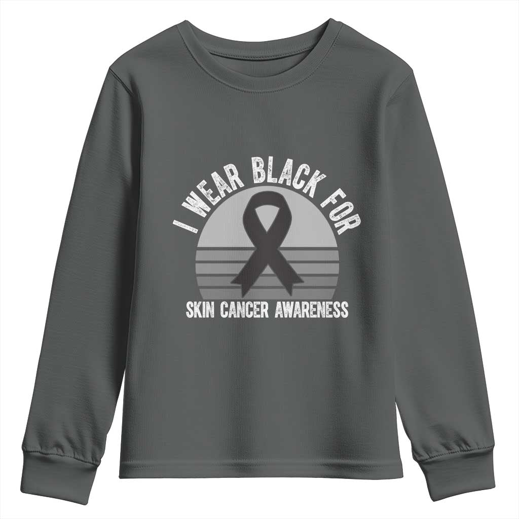I Wear Black For Skin Cancer Awareness Youth Sweatshirt Retro Vintage Sunset TS12 Dark Heather Print Your Wear