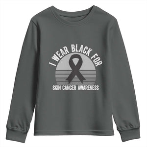 I Wear Black For Skin Cancer Awareness Youth Sweatshirt Retro Vintage Sunset TS12 Dark Heather Print Your Wear