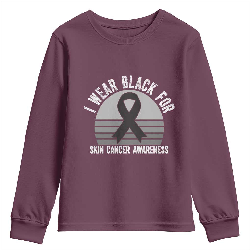 I Wear Black For Skin Cancer Awareness Youth Sweatshirt Retro Vintage Sunset TS12 Maroon Print Your Wear