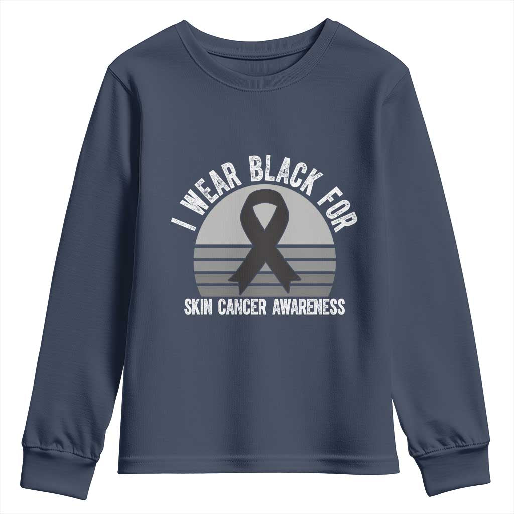 I Wear Black For Skin Cancer Awareness Youth Sweatshirt Retro Vintage Sunset TS12 Navy Print Your Wear