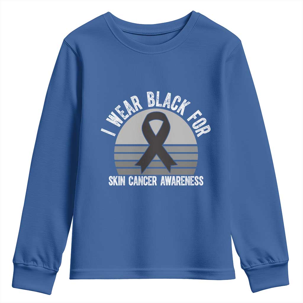 I Wear Black For Skin Cancer Awareness Youth Sweatshirt Retro Vintage Sunset TS12 Royal Blue Print Your Wear