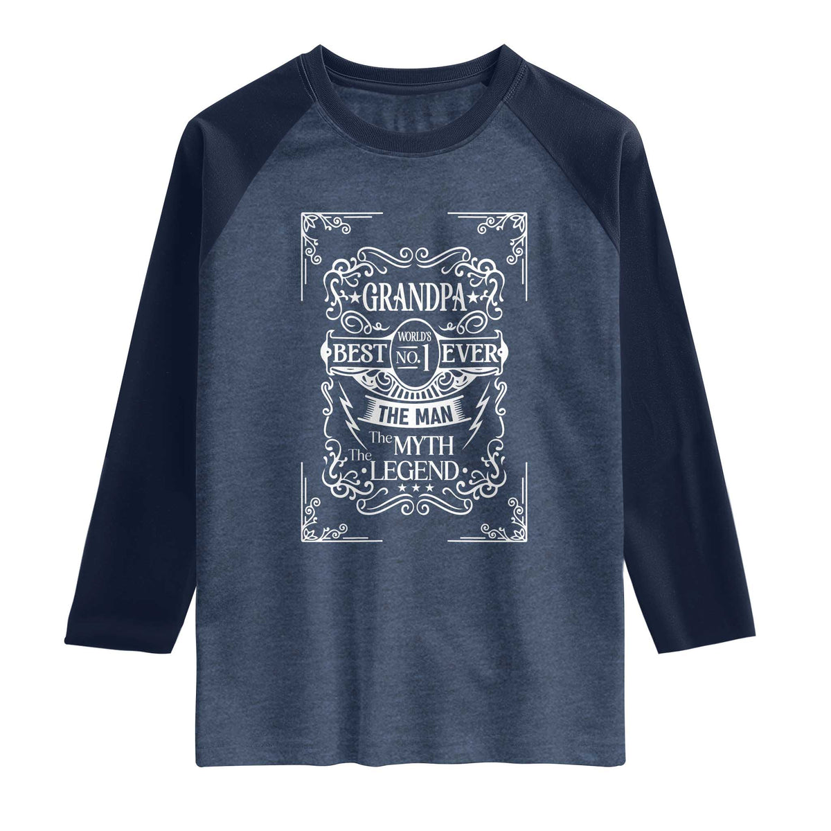 Vintage Fathers Day Gift For Grandpa Raglan Shirt The Man The Myth The Legend TS12 Heather Denim Navy Print Your Wear