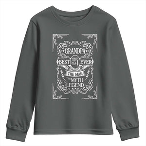 Vintage Fathers Day Gift For Grandpa Youth Sweatshirt The Man The Myth The Legend TS12 Dark Heather Print Your Wear
