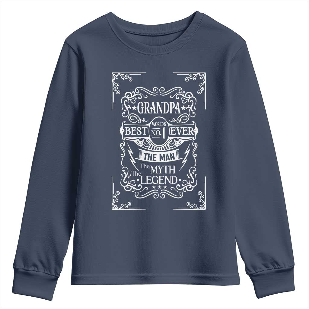 Vintage Fathers Day Gift For Grandpa Youth Sweatshirt The Man The Myth The Legend TS12 Navy Print Your Wear