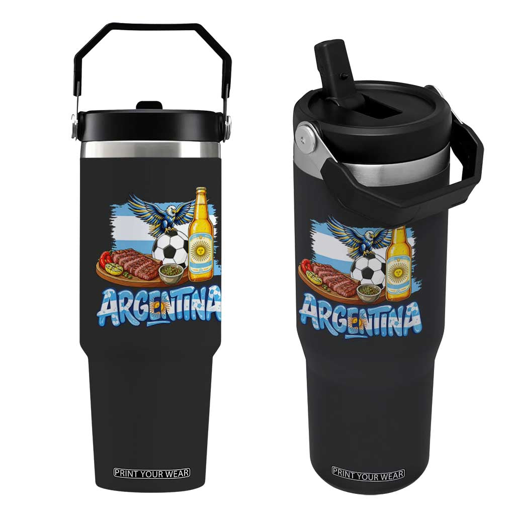 Argentine Pride Soccer And Beer Flip Straw Tumbler Football Fan Graphic
