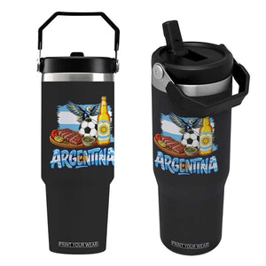 Argentine Pride Soccer And Beer Flip Straw Tumbler Football Fan Graphic