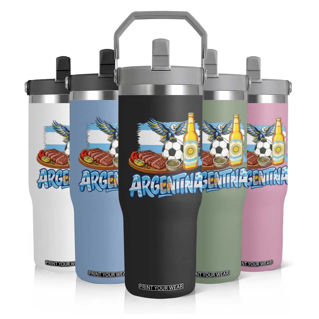 Argentine Pride Soccer And Beer Flip Straw Tumbler Football Fan Graphic